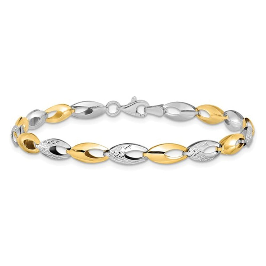 Ladies 14K Yellow and White Gold Two-tone Polished Link Bracelet (7 inches) Image 1
