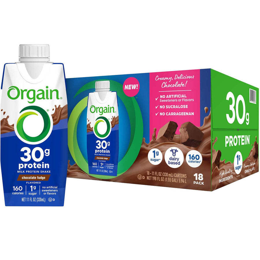 Orgain Milk 30g Protein ShakeChocolate Fudge11 Fluid Ounce (Pack of 18) Image 1