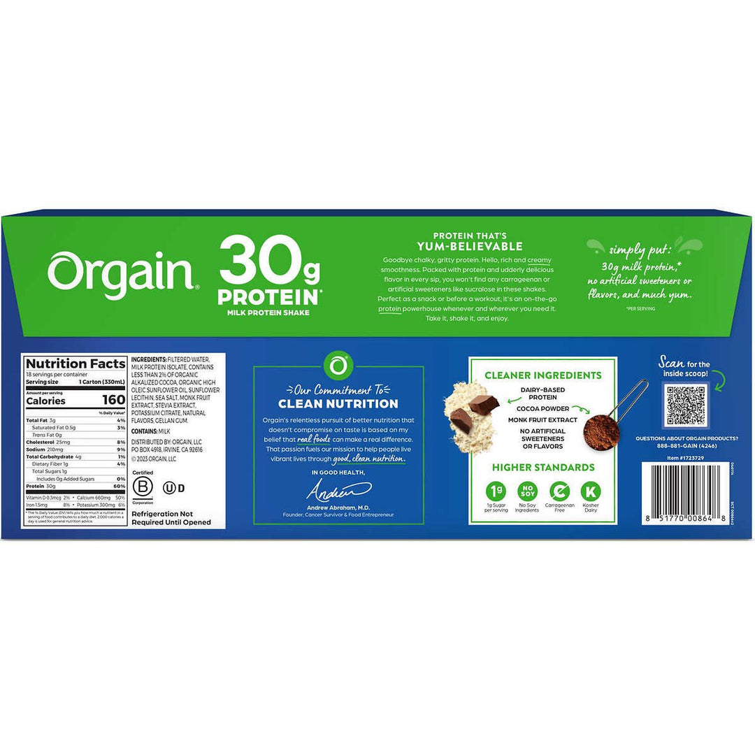 Orgain Milk 30g Protein ShakeChocolate Fudge11 Fluid Ounce (Pack of 18) Image 3
