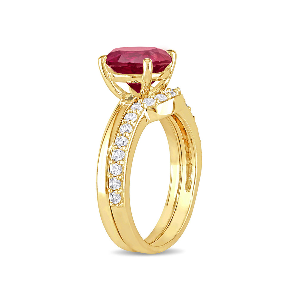 2.80 Carat (ctw) Lab-Created Ruby and White Sapphire with Bridal Wedding Set Engagement Ring 10K Yellow Gold Image 2