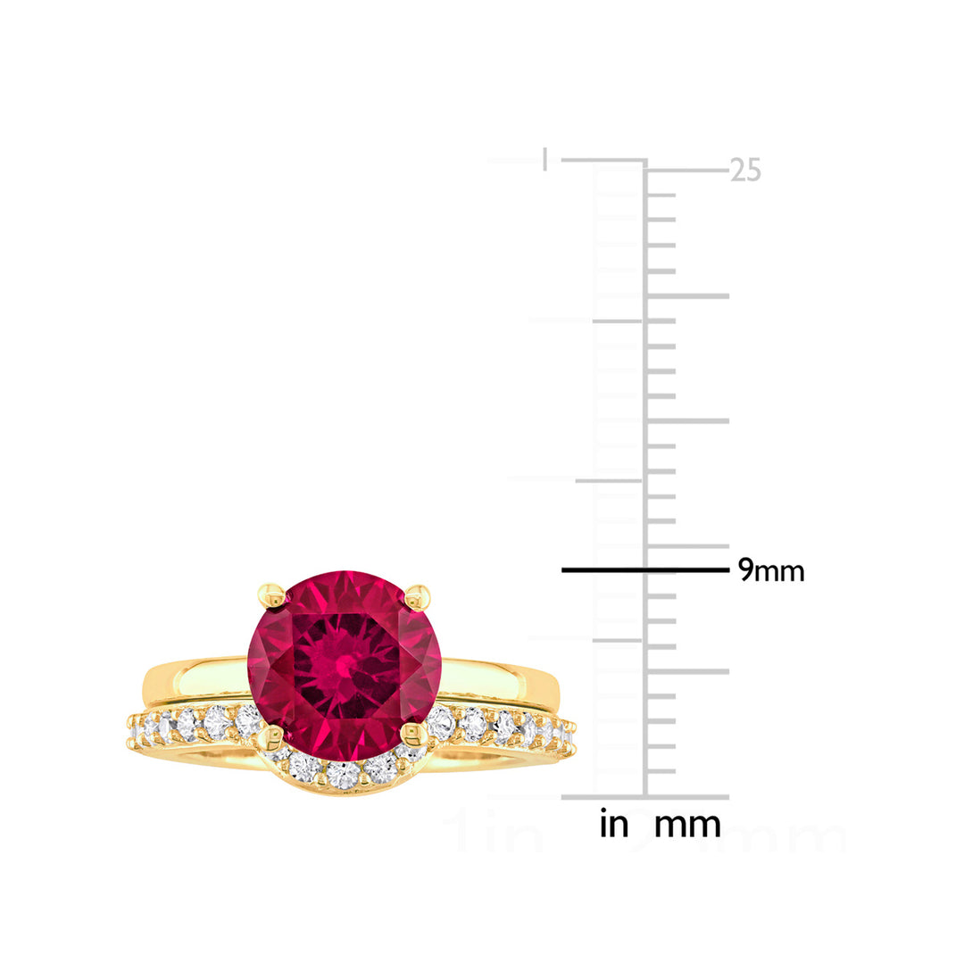 2.80 Carat (ctw) Lab-Created Ruby and White Sapphire with Bridal Wedding Set Engagement Ring 10K Yellow Gold Image 3