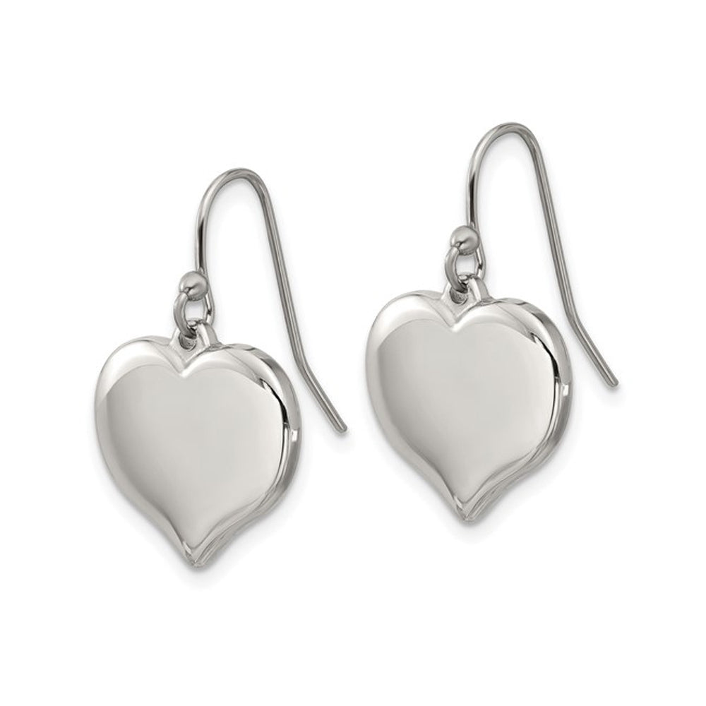 Stainless Steel Polished Heart Dangle Shepherd Hook Earrings Image 2