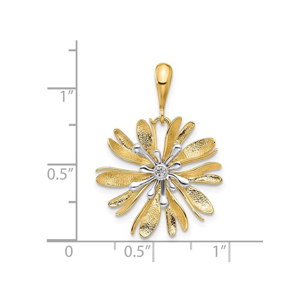 14K Yellow and White Gold Flower Pendant Necklace Charm with Chain Image 2