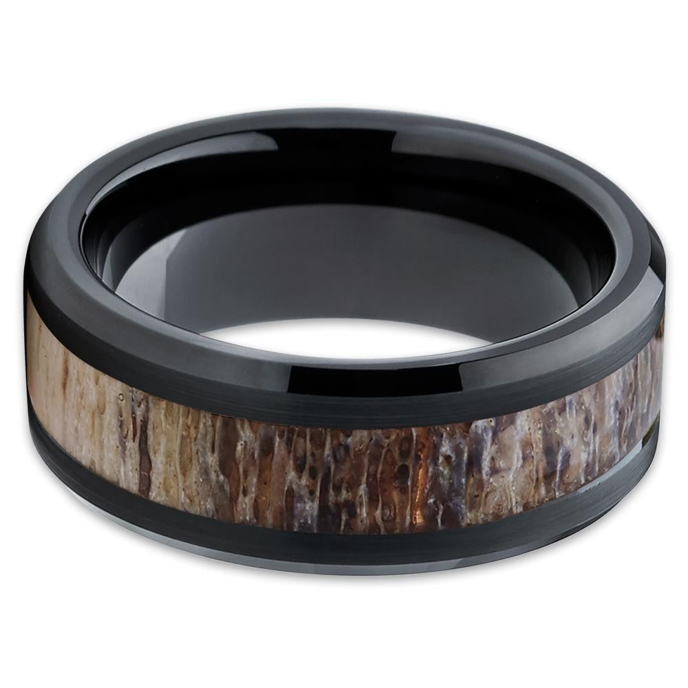 10mm Deer Antler Wedding Ring Black Wedding Ring Tungsten Carde Ring Image 2