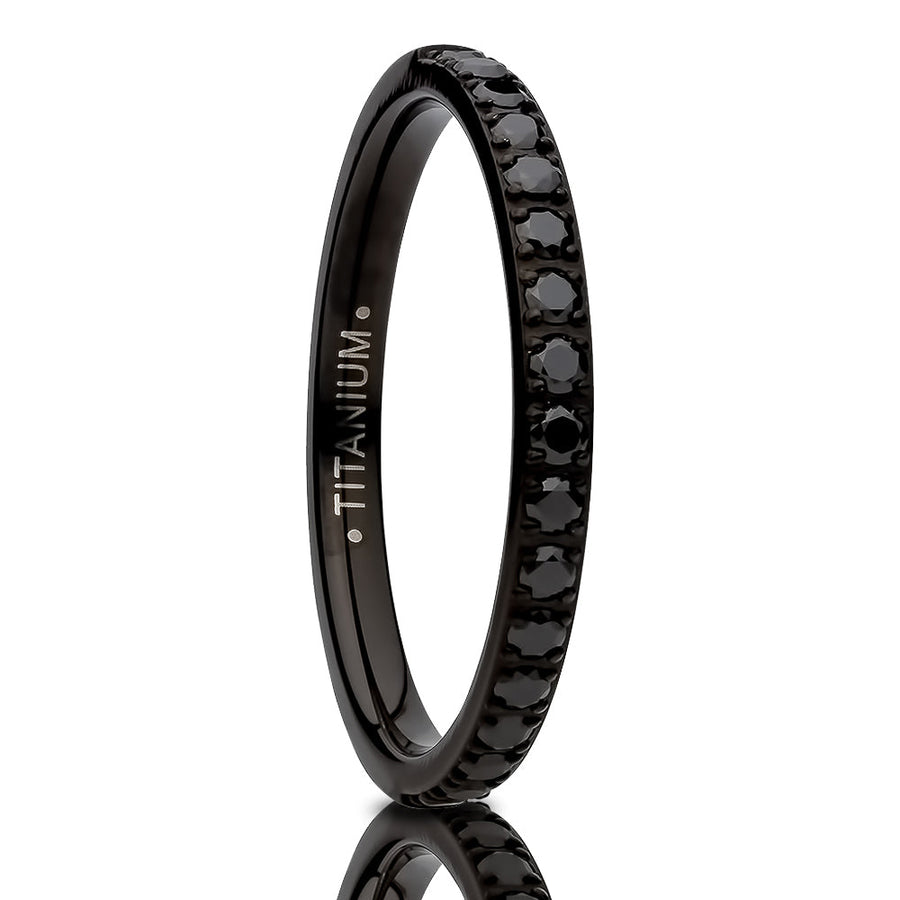 2mm Black Eternity Ring Titanium Wedding Ring CZ Wedding Ring Image 1
