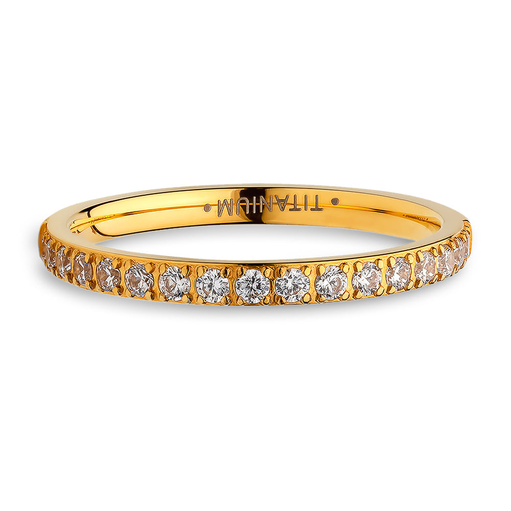 2mm Yellow Gold Eternity Ring Titanium Wedding Band CZ Wedding Ring Ladies Image 2