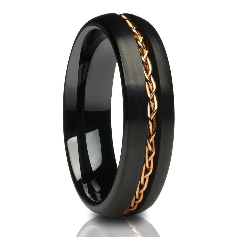 6mm Black Tungsten Ring Rose Gold Braid Ring Engagement Ring Anniversary Ring Image 1
