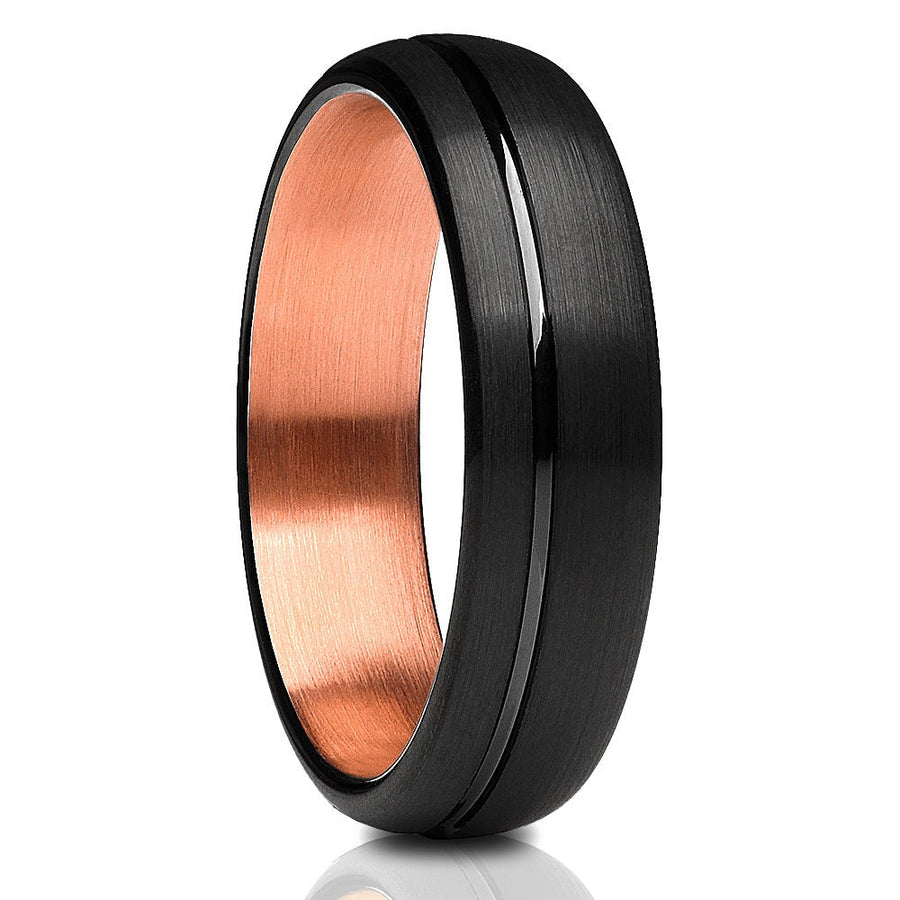 6mm Black Tungsten Ring Rose Gold Wedding Ring Matte Finished Ring Engagement Image 1