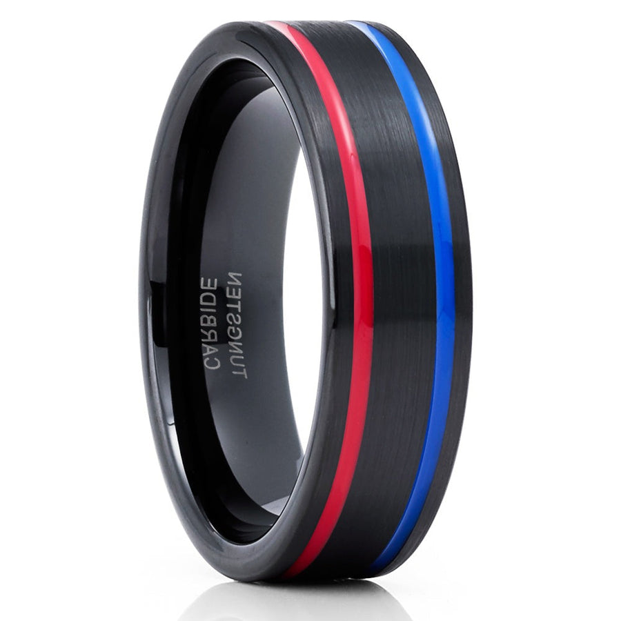 6mm Black Tungsten Wedding Ring 6mm Wedding Ring Red Wedding Band Blue Image 1