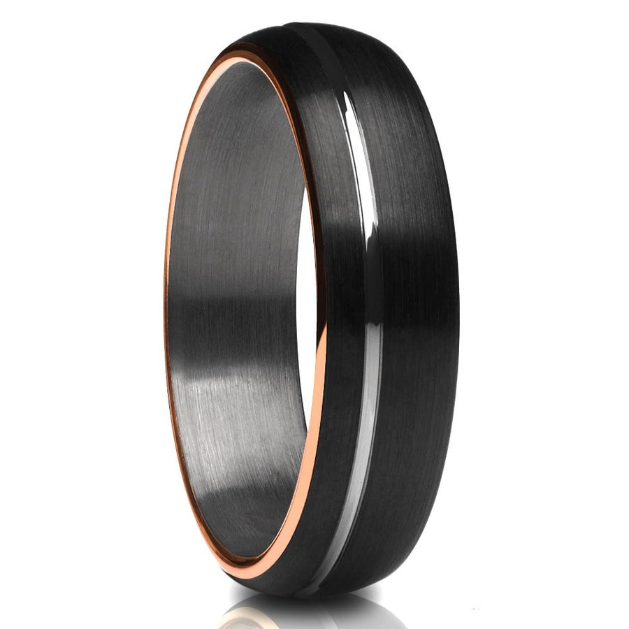 6mm Black Tungsten Wedding Ring Matte Finish Ring Engagement Ring Rose Gold Ring Image 1