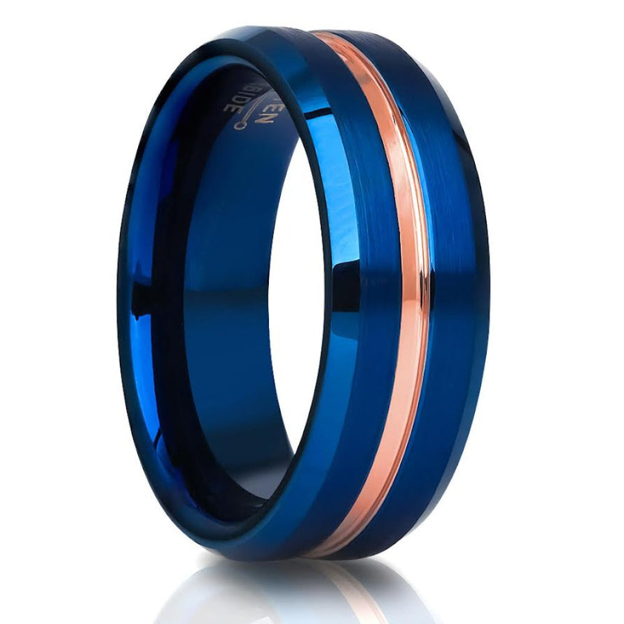 Blue Tungsten Ring Rose Gold Tungsten Ring 8mm Wedding Ring Engagement Ring Image 1