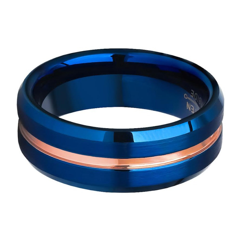 Blue Tungsten Ring Rose Gold Tungsten Ring 8mm Wedding Ring Engagement Ring Image 2