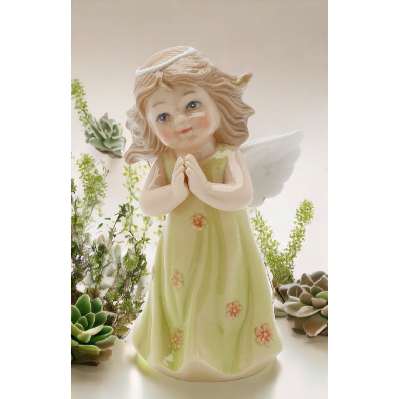 Ceramic Angel In Green Dress FigurineReligious DcorReligious GiftChurch Dcor, Image 1