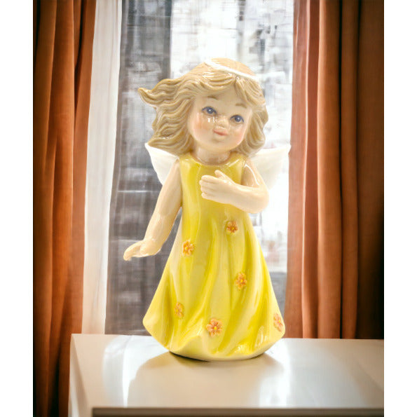 Ceramic Angel In Yellow Dress FigurineReligious DcorReligious GiftChurch Dcor, Image 2