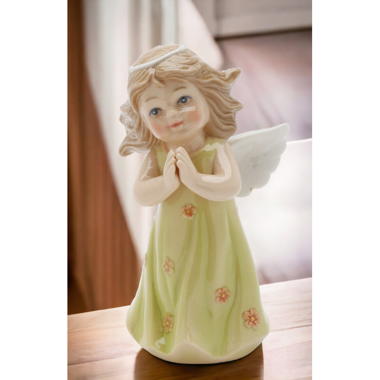 Ceramic Angel In Green Dress FigurineReligious DcorReligious GiftChurch Dcor, Image 2