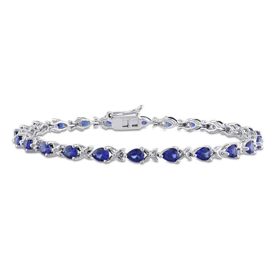 5.28 carat (ctw) Lab-Created Blue Sapphire X Link Bracelet in Sterling Silver (7.25 Inches) Image 1