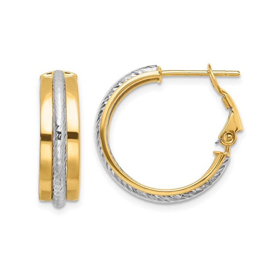 14K Yellow and White Gold Polished Diamond-Cut Hoop Earrings Image 1