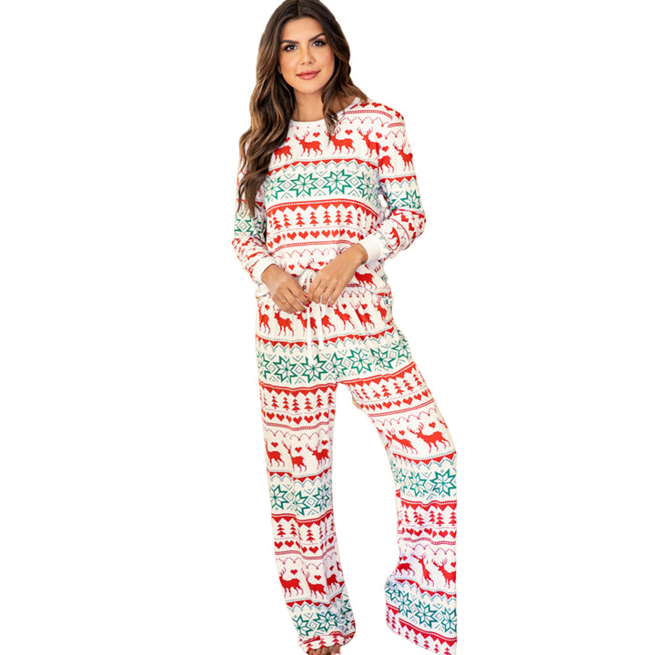 Womens Bright White Christmas Print Pullover and Pants Lounge Set Image 11