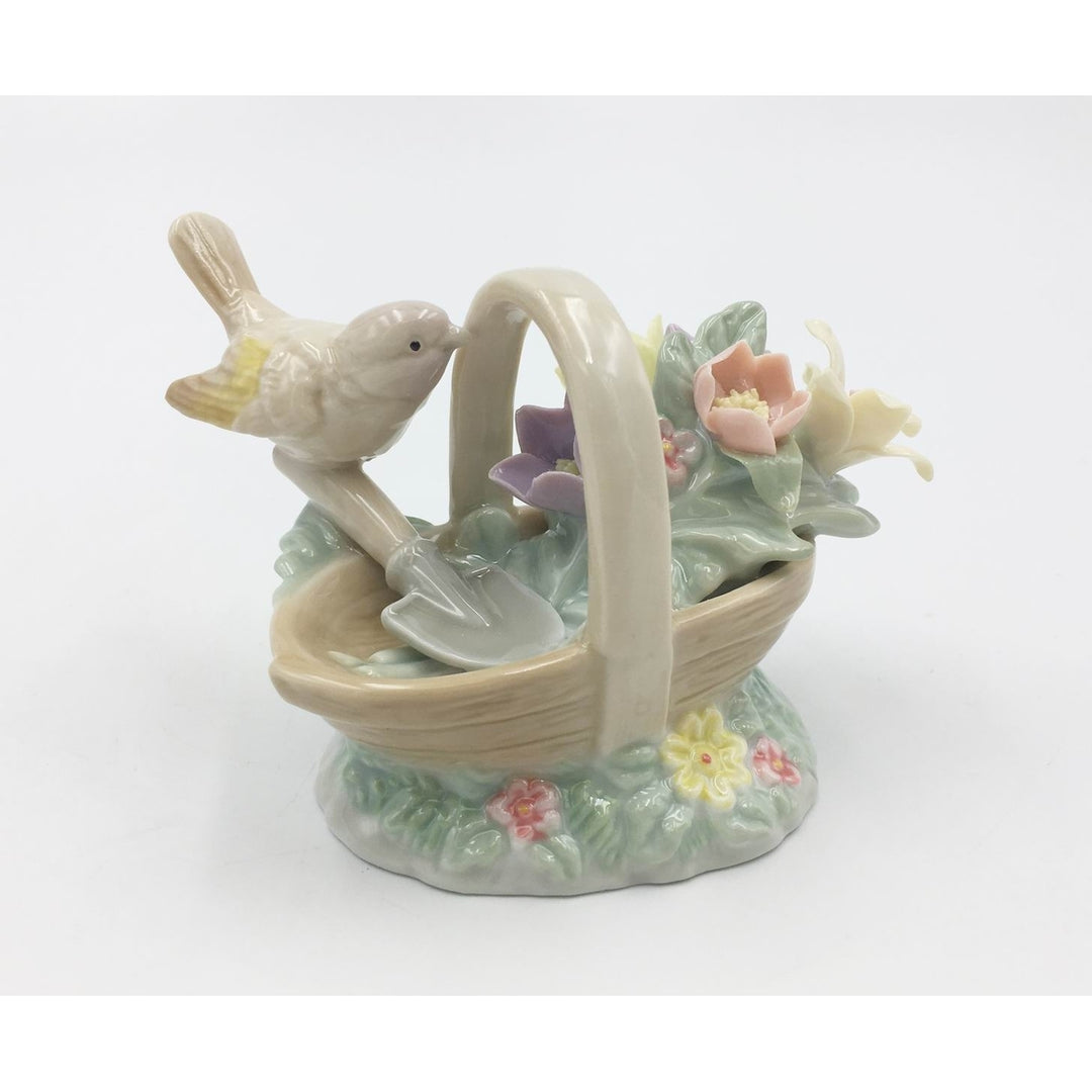 Ceramic Goldfinch Bird With Floral Basket FigurineHome DcorKitchen Dcor, Image 3