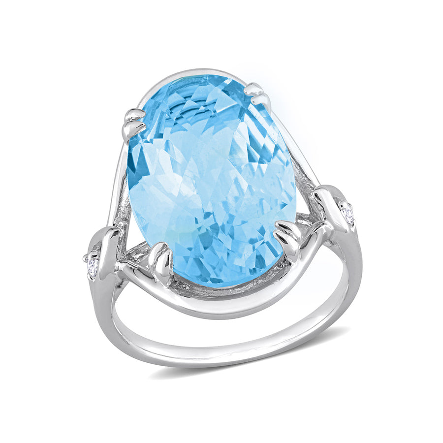 13.50 Carat (ctw) Oval Blue Topaz Ring in Sterling Silver Image 1