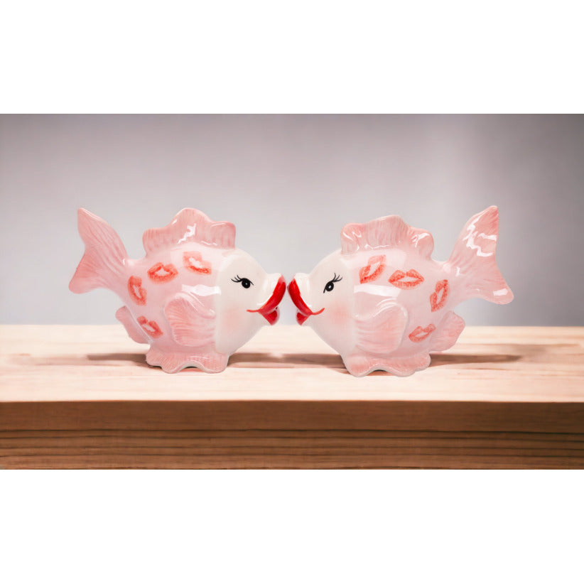 Ceramic Pink Fish with Kiss Marks Salt and PepperHome DcorMomKitchen DcorValentines Day DcorRomantic Dcor Image 1
