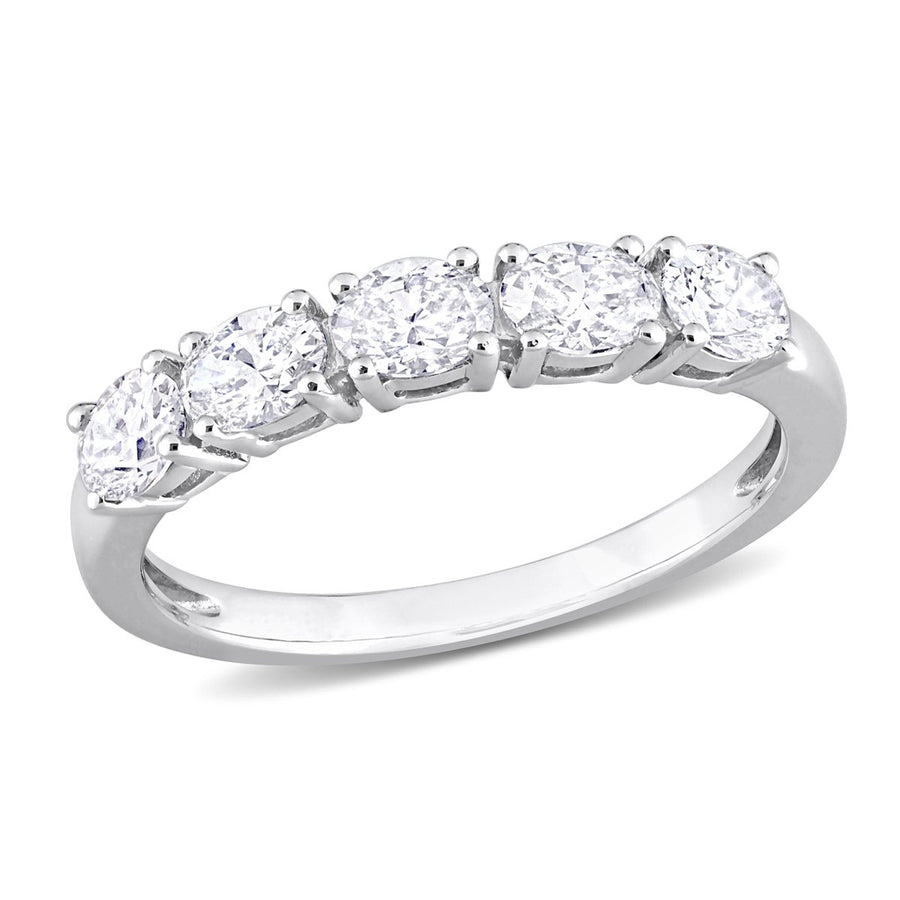1.00 Carat (ctw G-H-II1-I2) Oval-Cut Diamond Semi-Eternity Wedding Band Ring in 14k White Gold Image 1