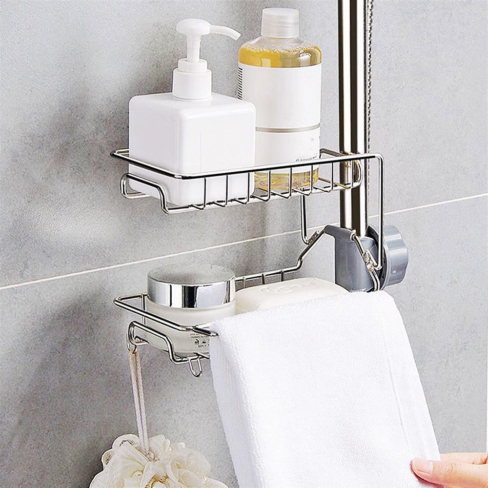 2 Layers Drain Rack Kitchen Sink Faucet Sponge Soap Cloth Storage Drying Holder Image 2