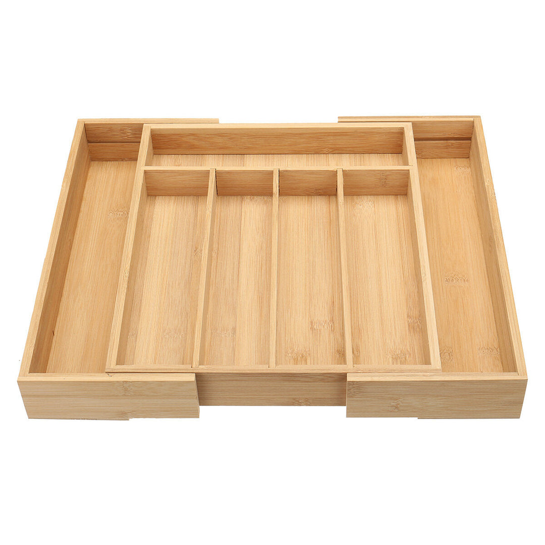 7 Cells Wooden Cutlery Drawer Draw Organiser Bamboo Expandable Tray Image 4