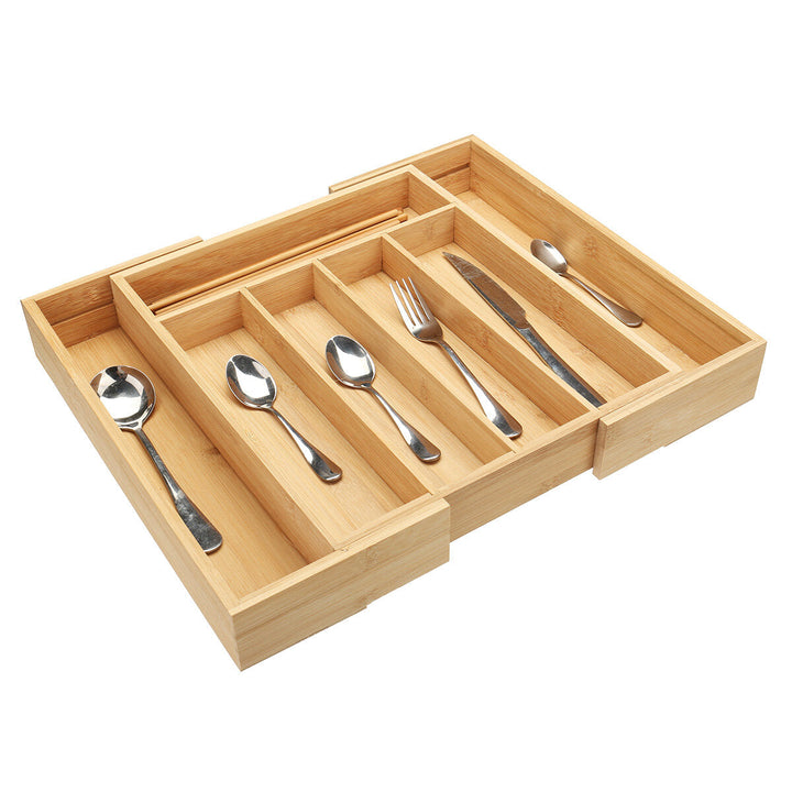 7 Cells Wooden Cutlery Drawer Draw Organiser Bamboo Expandable Tray Image 6