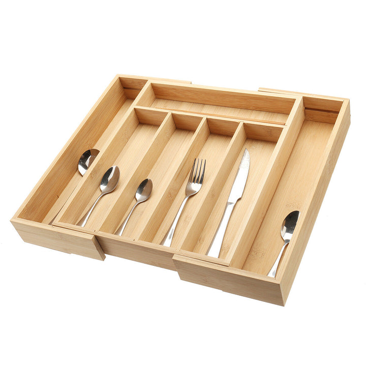7 Cells Wooden Cutlery Drawer Draw Organiser Bamboo Expandable Tray Image 7
