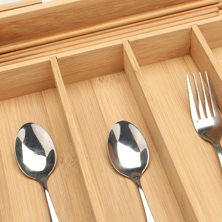 7 Cells Wooden Cutlery Drawer Draw Organiser Bamboo Expandable Tray Image 9