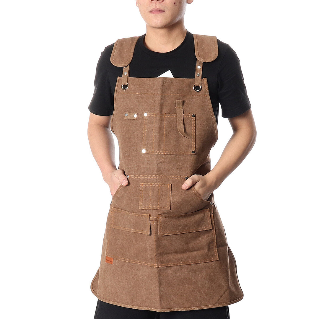 Canvas Woodworking Apron Shop Apron Pockets Waxed Wax Cloth Waterproof Apron Chef Tool Storage Image 6