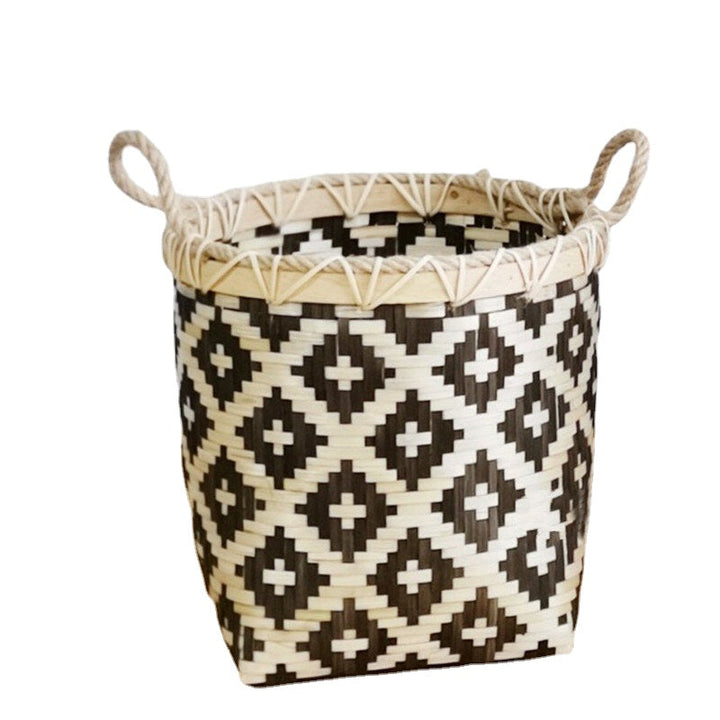 Large Capacity Storage Baskets Woven Bamboo Storage Bucket Handle Flower Pot Vase Toy Holder Household Organizer Image 4