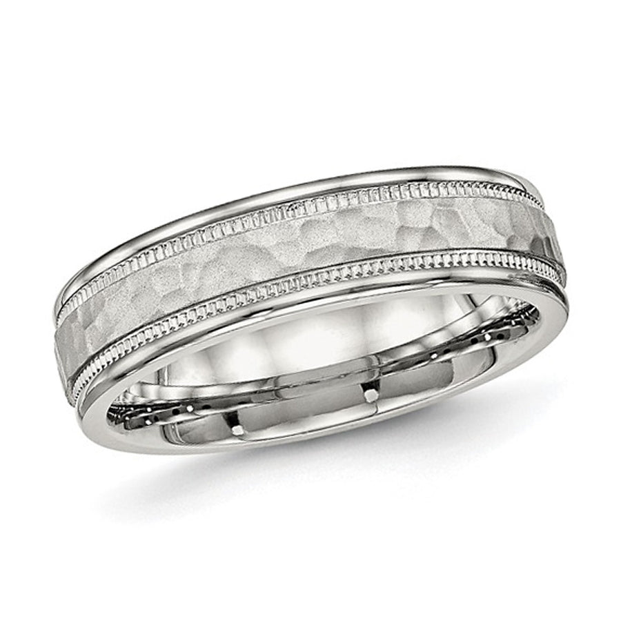 Ladies or Mens Stainless Steel Polished Hammered Band Ring (6mm) Image 1