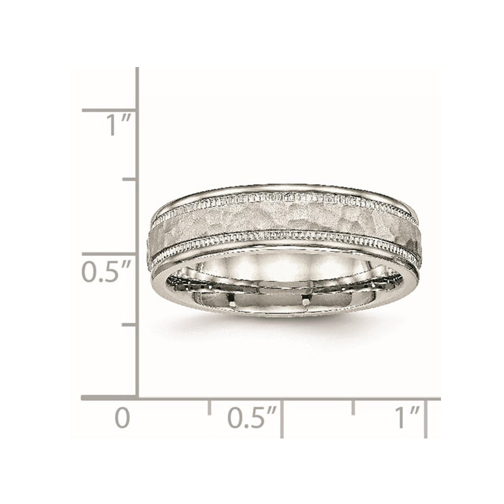 Ladies or Mens Stainless Steel Polished Hammered Band Ring (6mm) Image 4