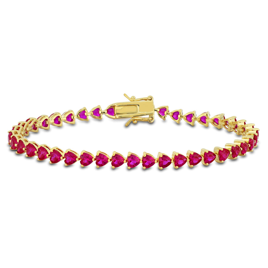 12.30 Carat (ctw) Lab-Created Ruby Heart-Cut Tennis Bracelet in Yellow Sterling Silver (7.5 Inches) Image 1