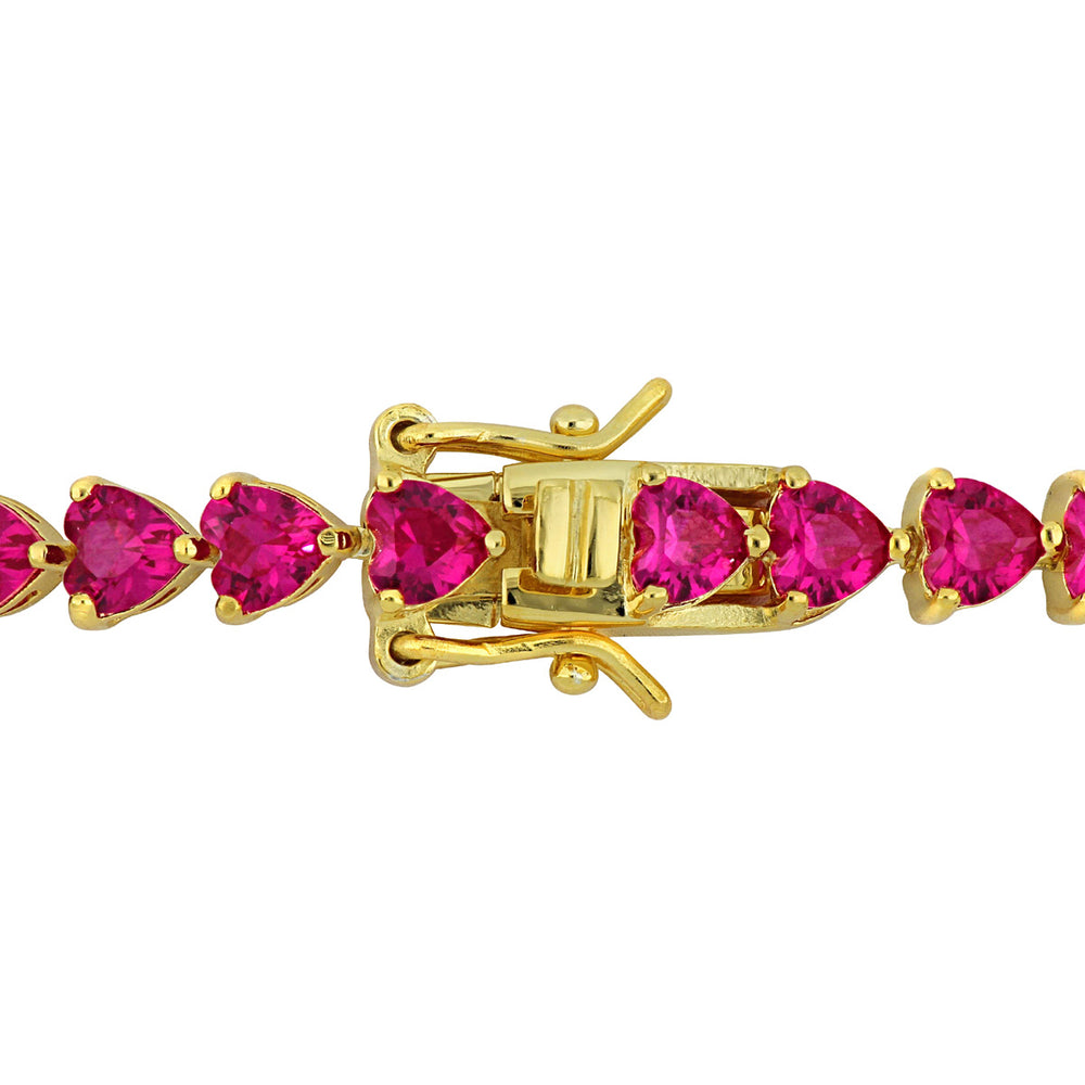 12.30 Carat (ctw) Lab-Created Ruby Heart-Cut Tennis Bracelet in Yellow Sterling Silver (7.5 Inches) Image 2