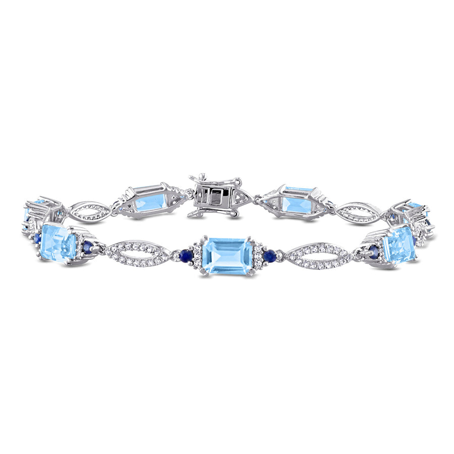 10.20 Carat (ctw) Sky Blue TopazWhite Topaz and Sapphire Bracelet in Sterling Silver (7.25 inches) Image 1
