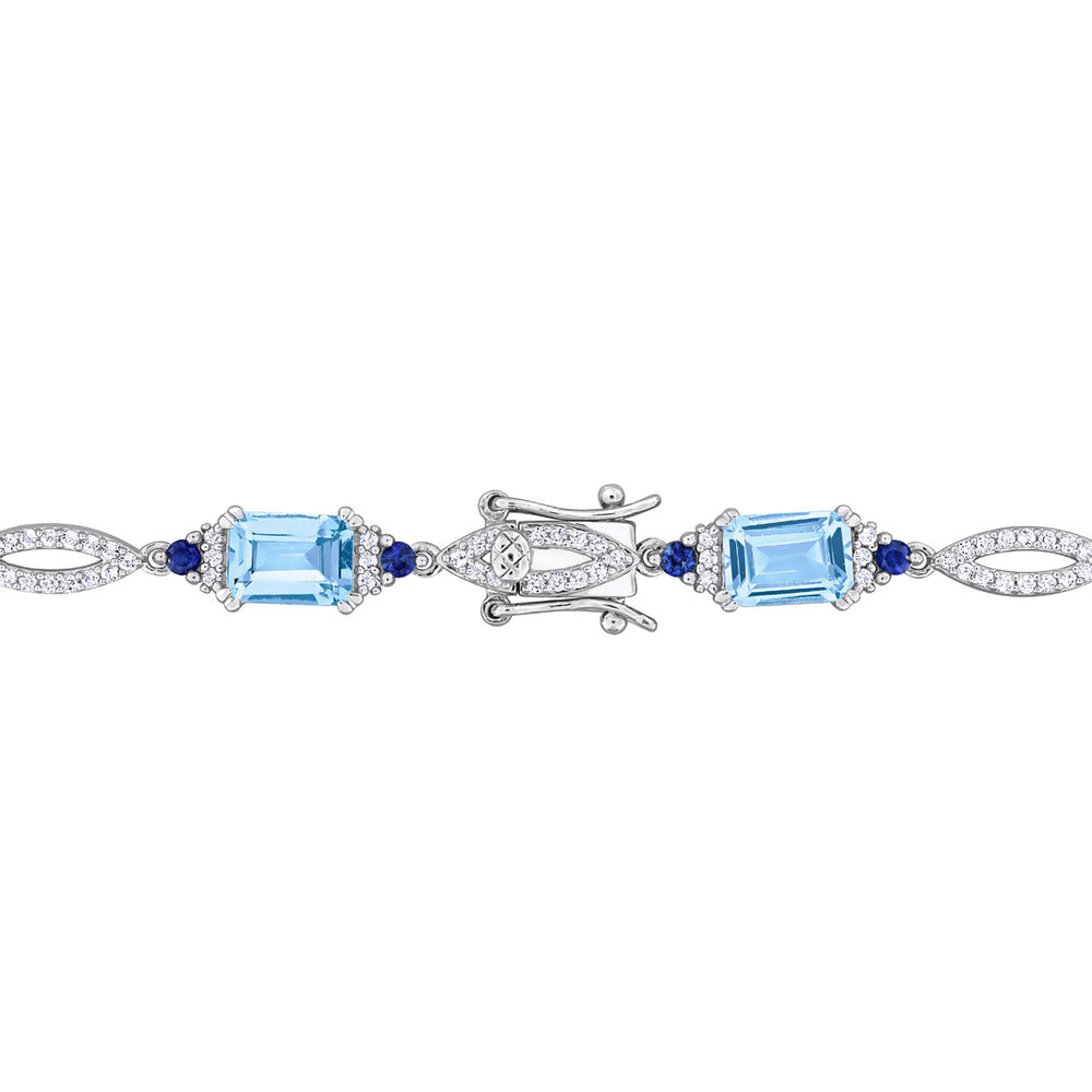 10.20 Carat (ctw) Sky Blue TopazWhite Topaz and Sapphire Bracelet in Sterling Silver (7.25 inches) Image 2