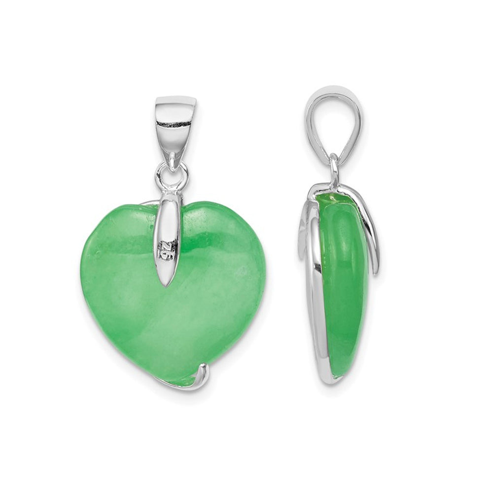 Sterling Silver Green Jade Heart Pendant with Chain Image 2