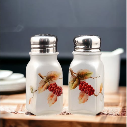 Glass Salt and Pepper Shakers with Hand Painted MulberryHome DcorKitchen Dcor Image 1