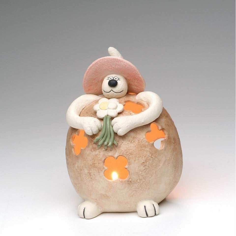 Clay Fat Cat Holding Flowers Tealight Candle HolderHome DcorKitchen Dcor, Image 3