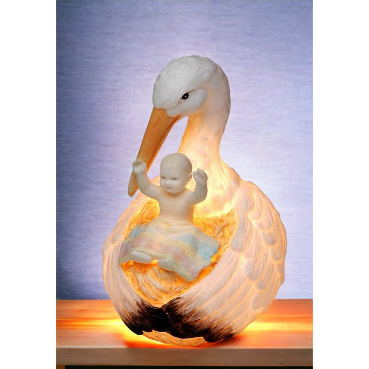 Ceramic Stork Holding Baby NightlightHome DcorNursery Room DcorBaby Registry Gift, Image 1