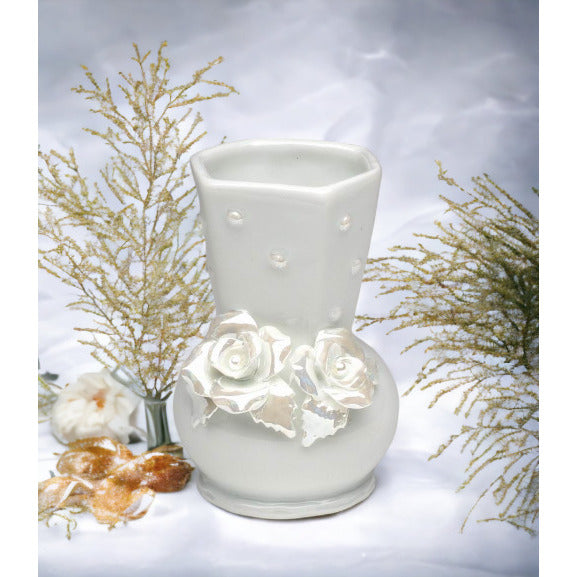 Ceramic White Rose VaseWedding Dcor or GiftAnniversary Dcor or GiftHome Dcor, Image 1