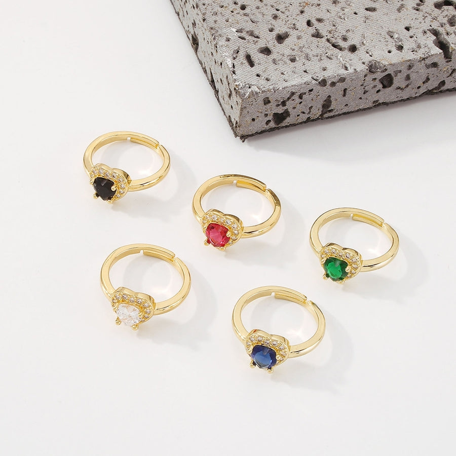 Women Ring Heart Cubic Zirconia Sweet French Style Rhinestones Finger Ring Fashion Jewelry Image 1