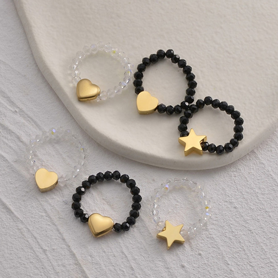 Ladies Bead Ring Cute Love Heart Star Ring Decoration Elegant Jewelry Accessories Fashion White Black Beads Finger Ring Image 1