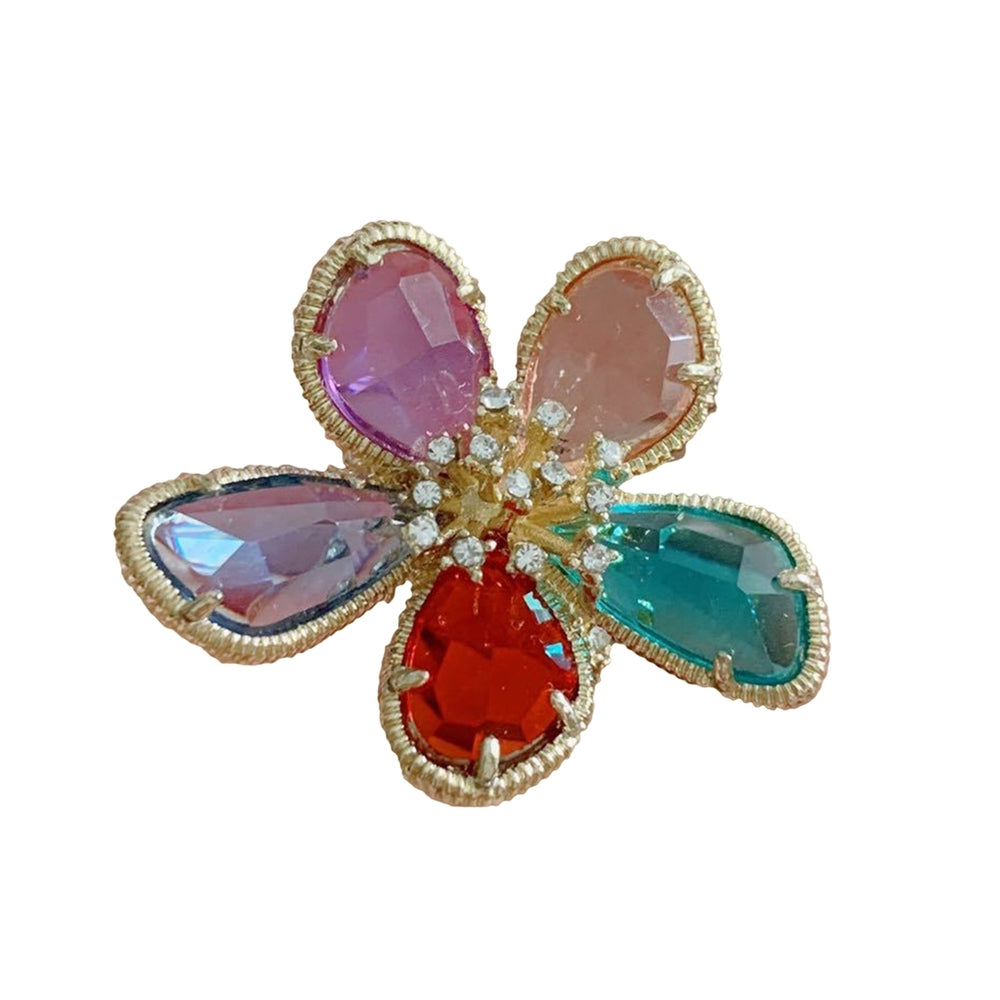 Women Ring Clear Rhinestones Opening Adjustable Colorful Big Petal Party Trendy Ring Jewelry Accessories Image 2