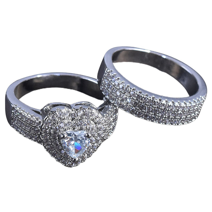 2Pcs/Set Bridal Rings Rhinestone Shiny Luxury Geometric Exquisite Jewelry Gift Charming Lover Heart Shape Promise Rings Image 1