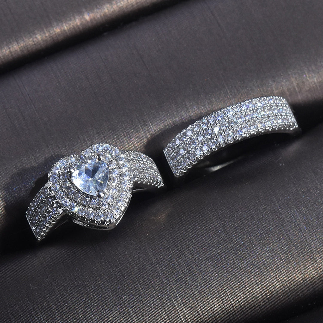 2Pcs/Set Bridal Rings Rhinestone Shiny Luxury Geometric Exquisite Jewelry Gift Charming Lover Heart Shape Promise Rings Image 6
