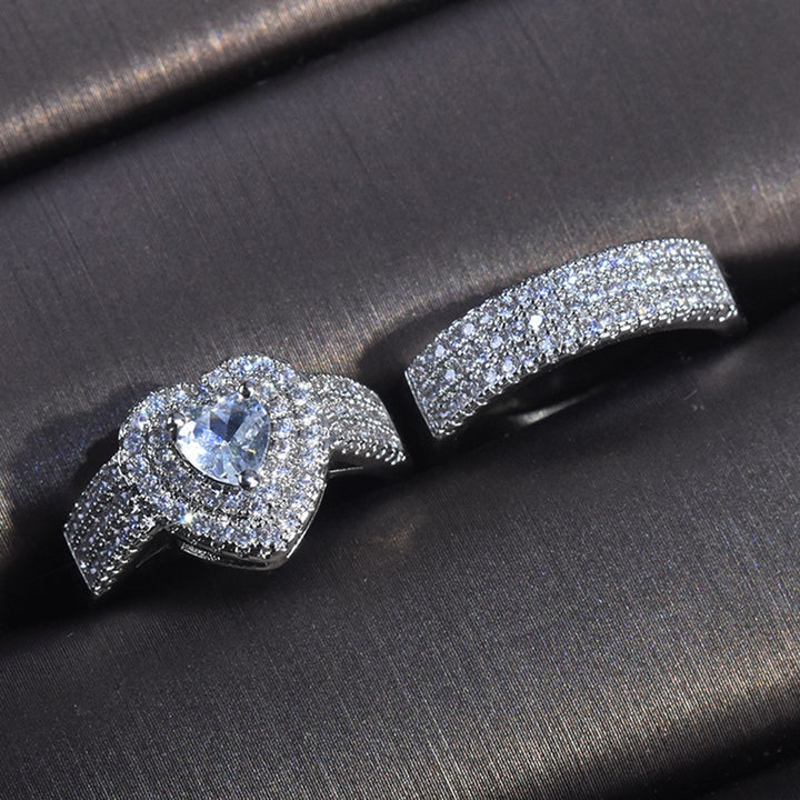 2Pcs/Set Bridal Rings Rhinestone Shiny Luxury Geometric Exquisite Jewelry Gift Charming Lover Heart Shape Promise Rings Image 6